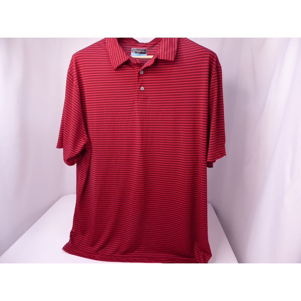 PGA Tour Men's Golf Polo Shirt XL Red Black Striped Short Sleeve Performance Top